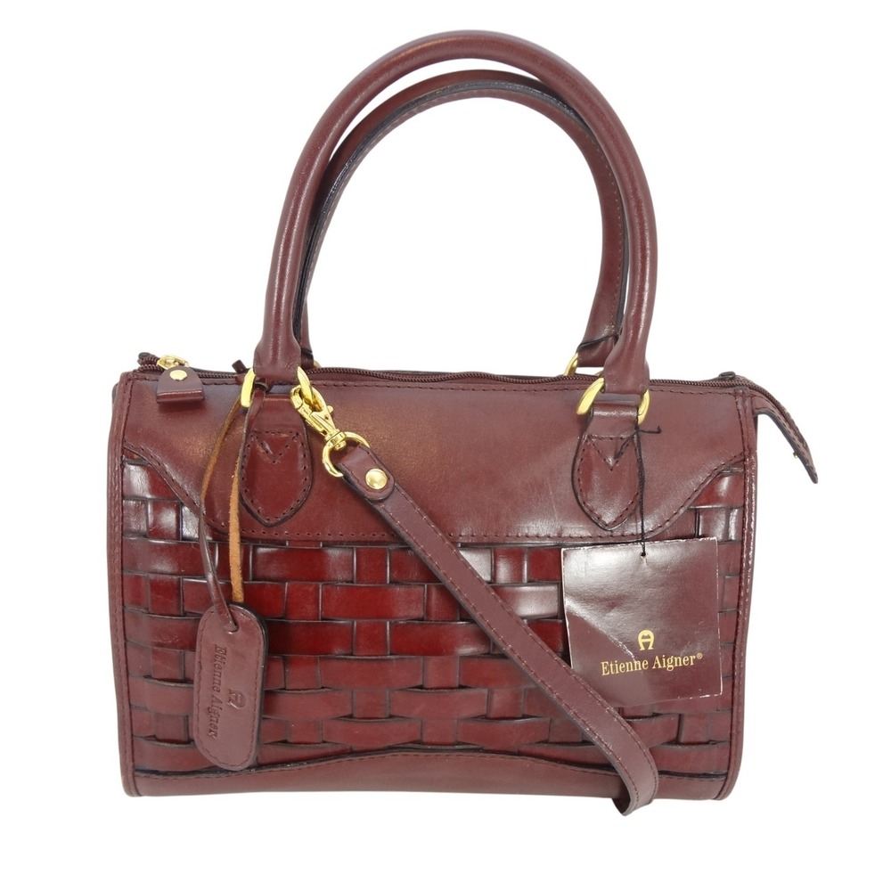 Vintage Etienne Aigner Woven Leather Satchel Burgundy New 9309R Crossbody NWT